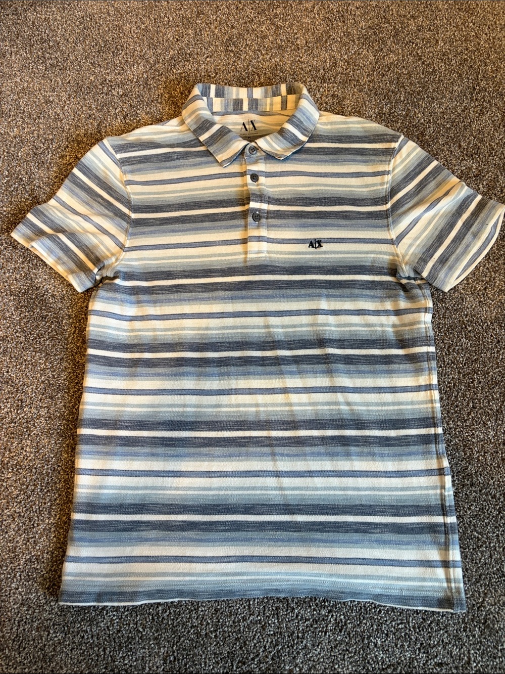 Armani Exchange Striped Polo — Blue, White & Light Gray